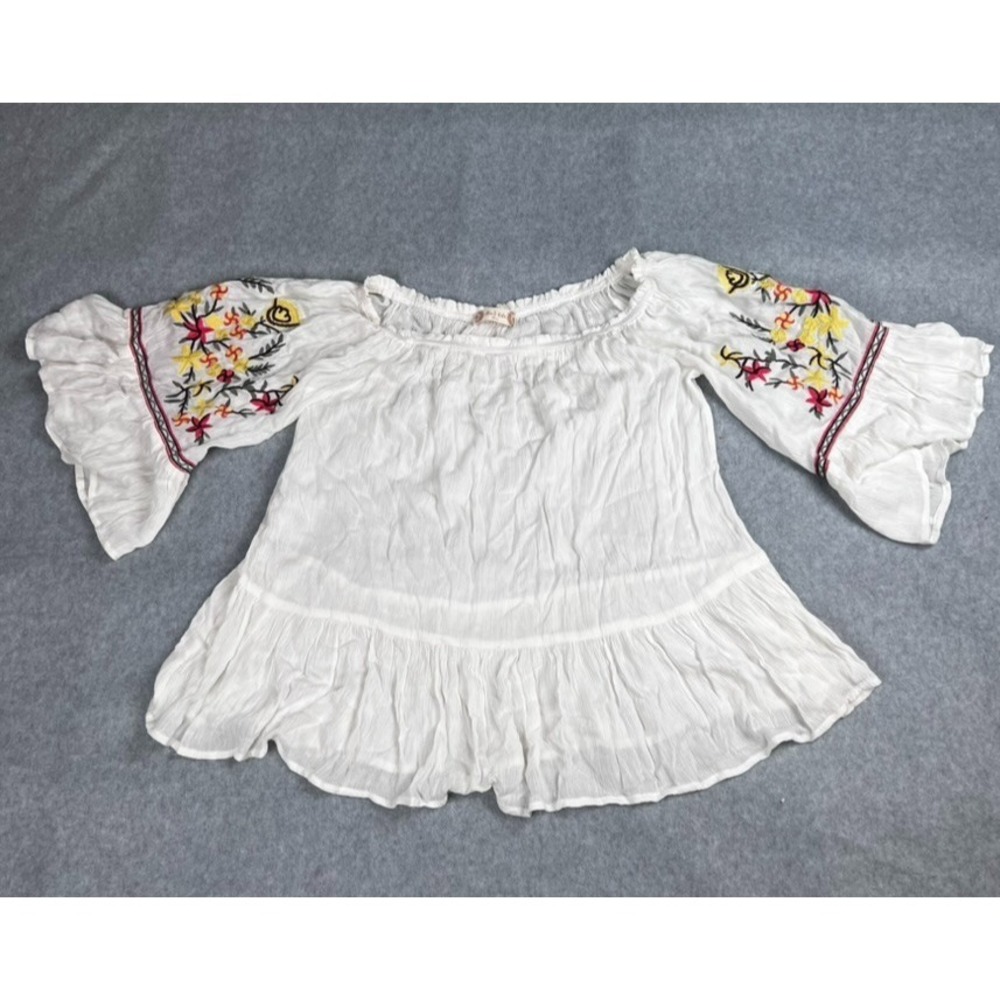 Altard State Womens Size M/L Top Embroidered Peasant Peplum Bell Sleeve Boho